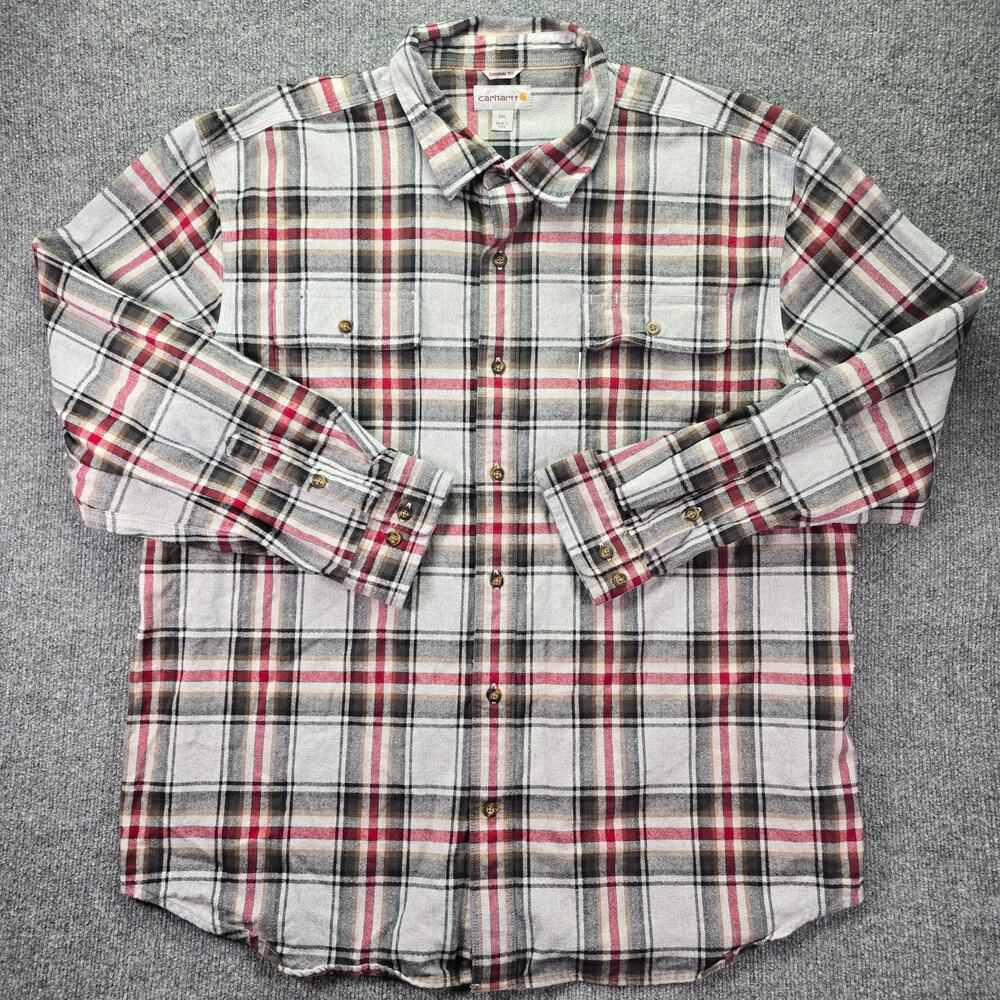 Carhartt Shirt Mens XXL Original Fit Shadow Gray Red Plaid Flannel Button Up
